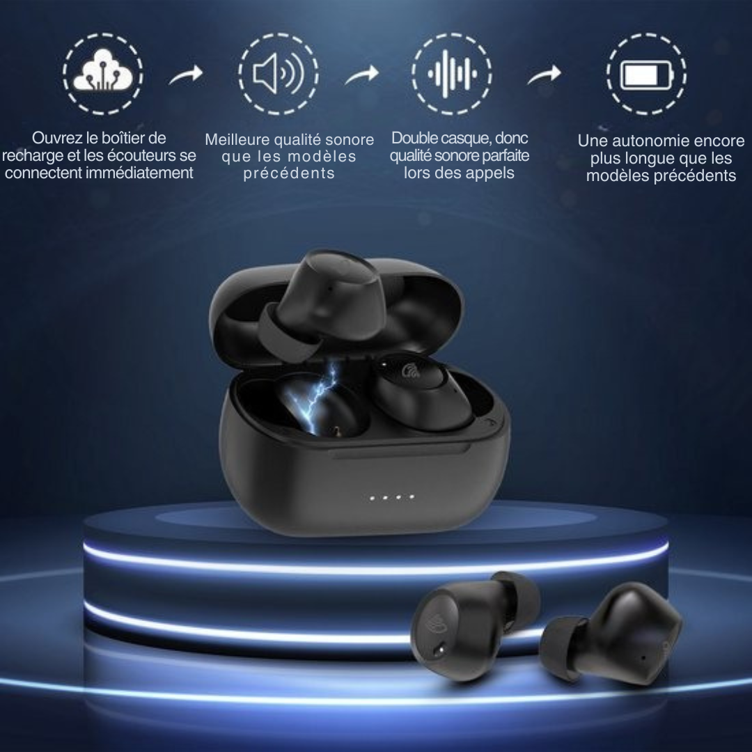 Ecouteurs sans fil - Golden Sound Buds Pro - Ecouteurs Bluetooth - Suppression active du bruit 32dB - Mode ambiant - Autonomie de 40 heures - Convient à tous les smartphones et ordinateurs portables - Noir