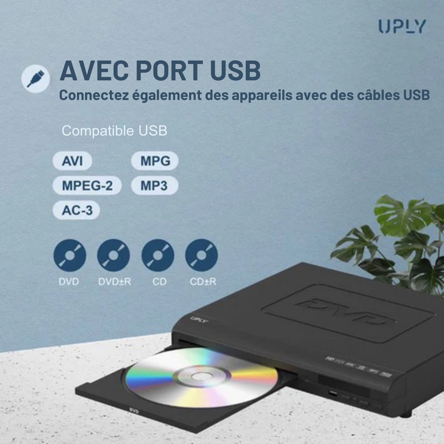 Lecteur DVD avec HDMI - UPLY - Full HD - Télécommande incluse - USB - Noir