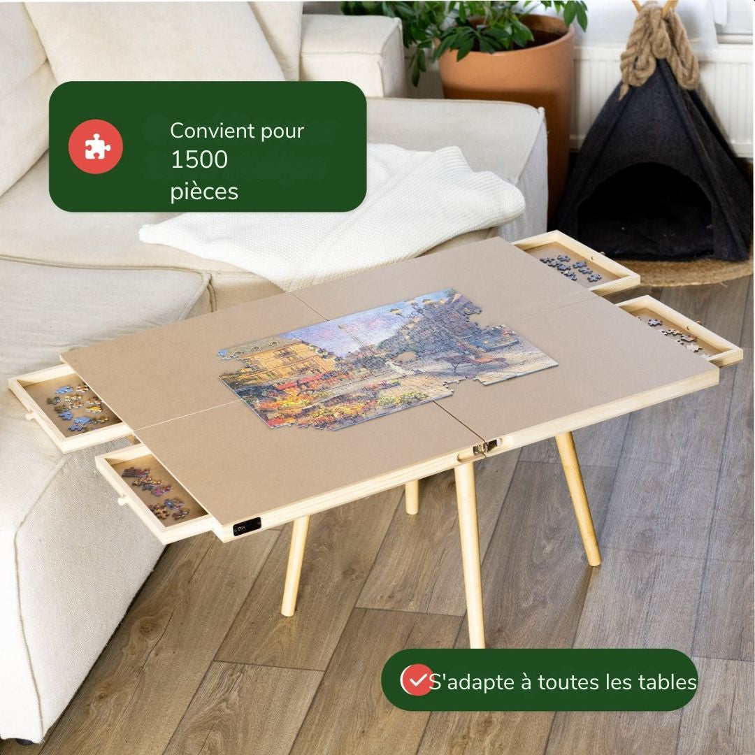 Table de puzzle XXL - DIYDash - 1500 pièces - Pliable - Plateau avec système de rangement - Bois