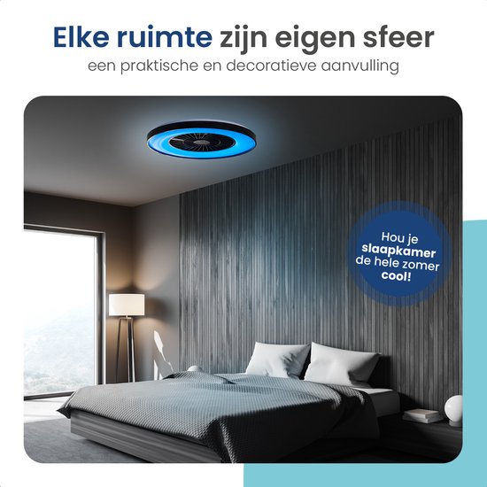 Gologi Ventilateur de plafond avec éclairage - Ø60 cm - LED RGBW - 6 niveaux - Lampe de plafond de chambre - Lampe de plafond avec ventilateur - Avec télécommande et application - Noir