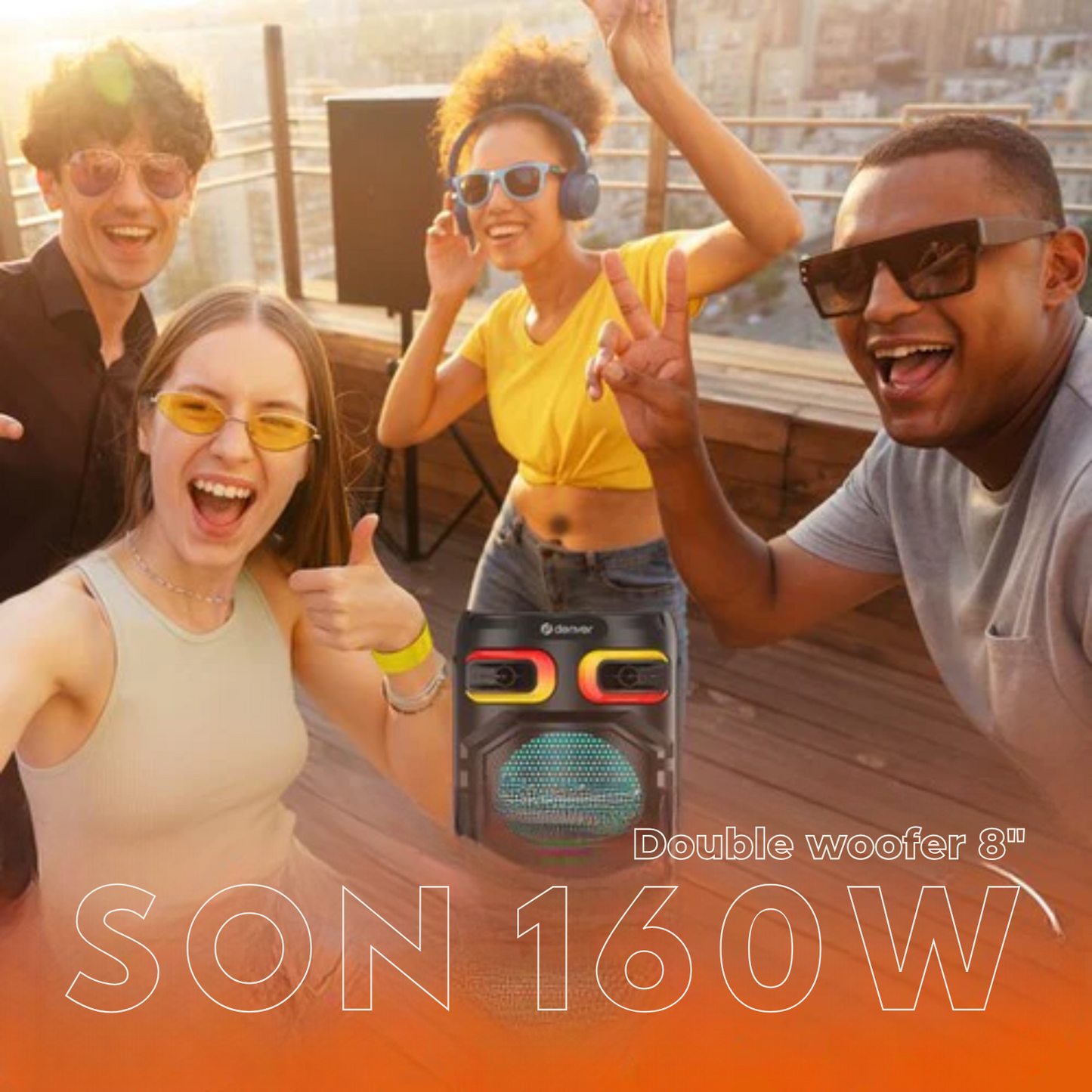 Enceinte Bluetooth - Denver – Lumières disco – Enceinte de fête – Télécommande incluse – Connexion microphone – Micro SD / USB / AUX – BPS355