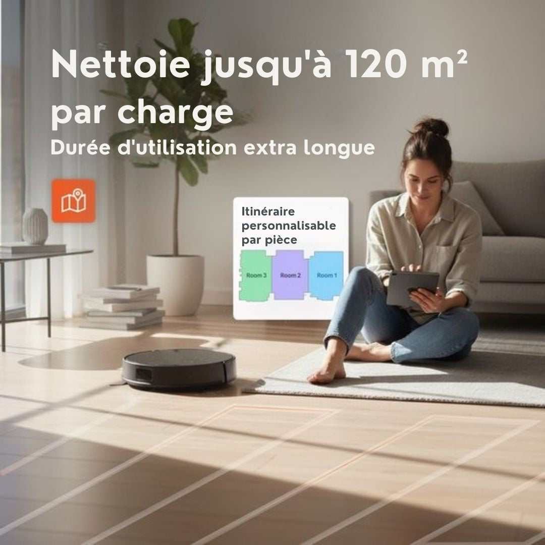 Robot Aspirateur avec fonction balayage Skoov - Avec station de chargement et de déchargement - APP - Animaux - Maison - Automatique - Poils de chien - 2000 PA - Noir