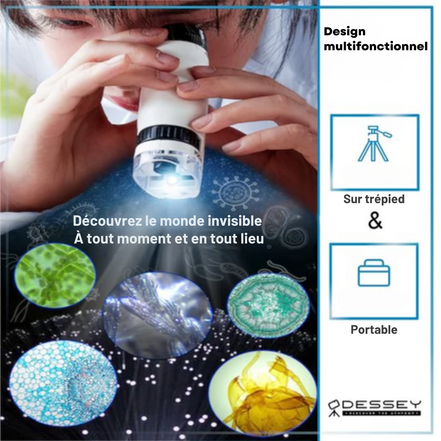 Microscope - ODESSEY - avec boîte à outils - Grossissement 1200X - Modèle Julius
