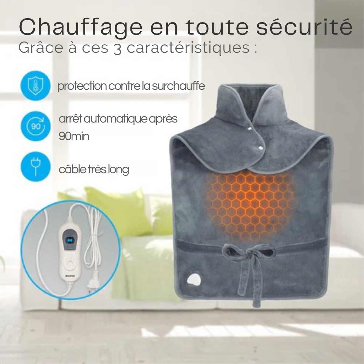 Coussin chauffant électrique - Auronic - Couverture chauffante pour nuque et Epaules - Lavable - Gris