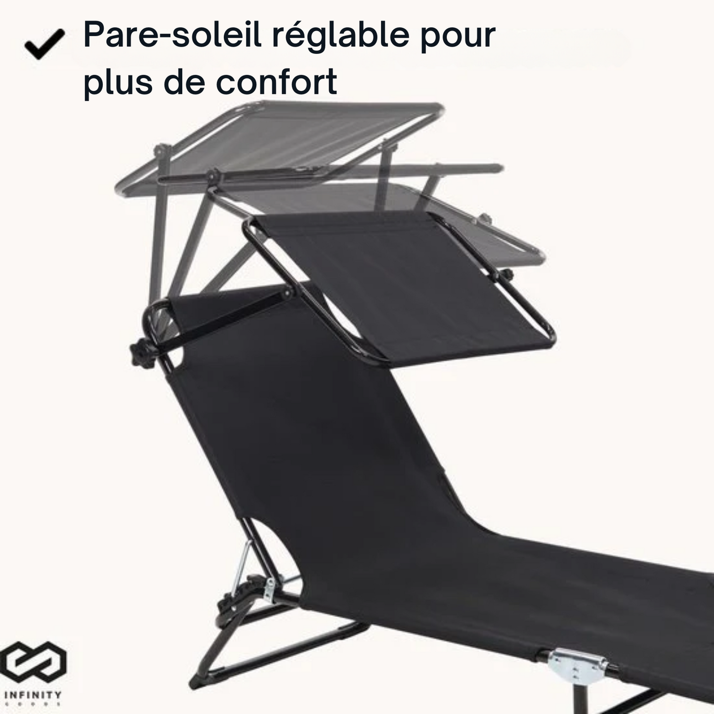 Chaise longue - Infinity Goods - pliable - réglable - jardin - résistant aux intempéries - noir