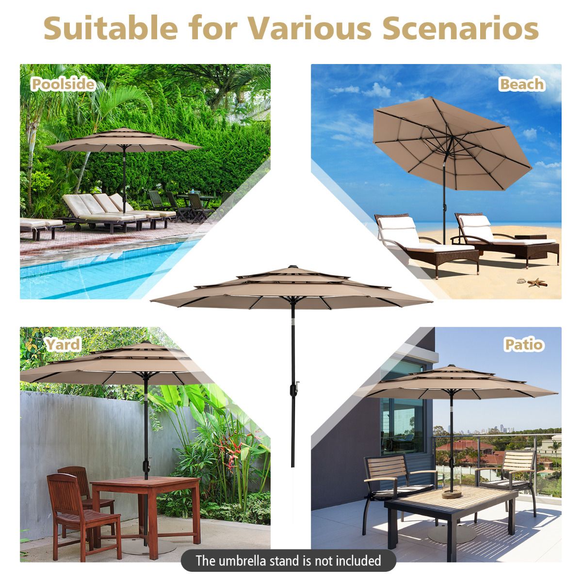 Parasol de jardin Coast - 300cm - Marron - Inclinable à 45 degrés