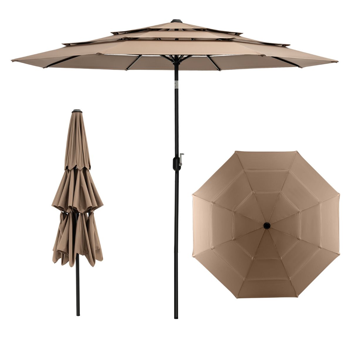 Parasol de jardin Coast - 300cm - Marron - Inclinable à 45 degrés