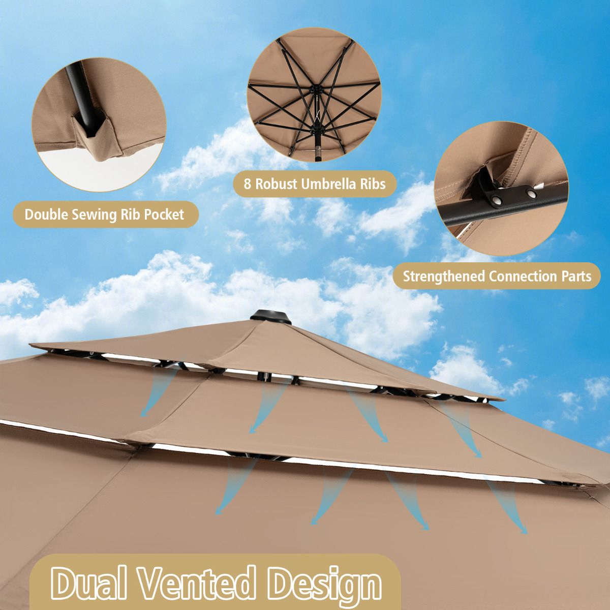Parasol de jardin Coast - 300cm - Marron - Inclinable à 45 degrés