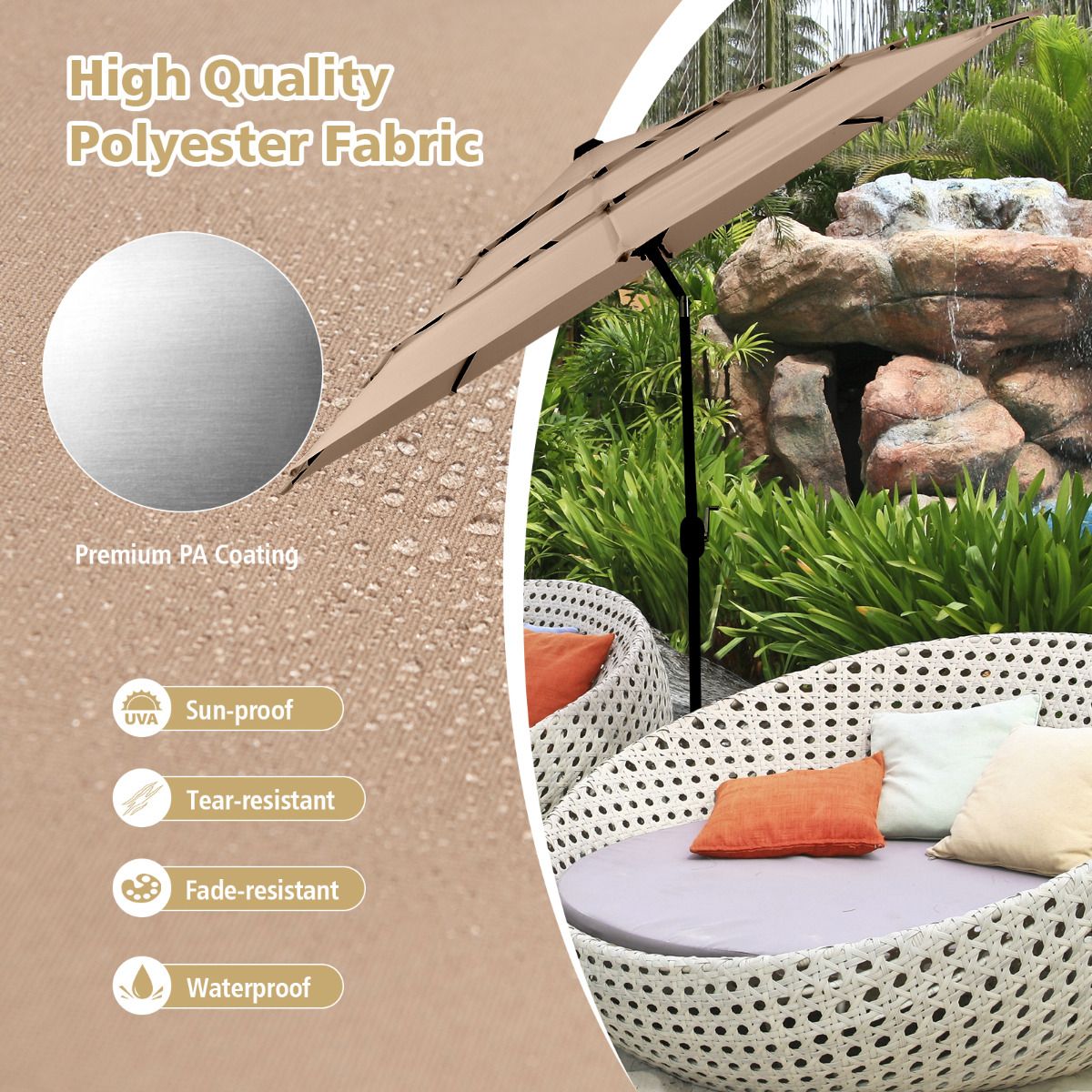 Parasol de jardin Coast - 300cm - Marron - Inclinable à 45 degrés