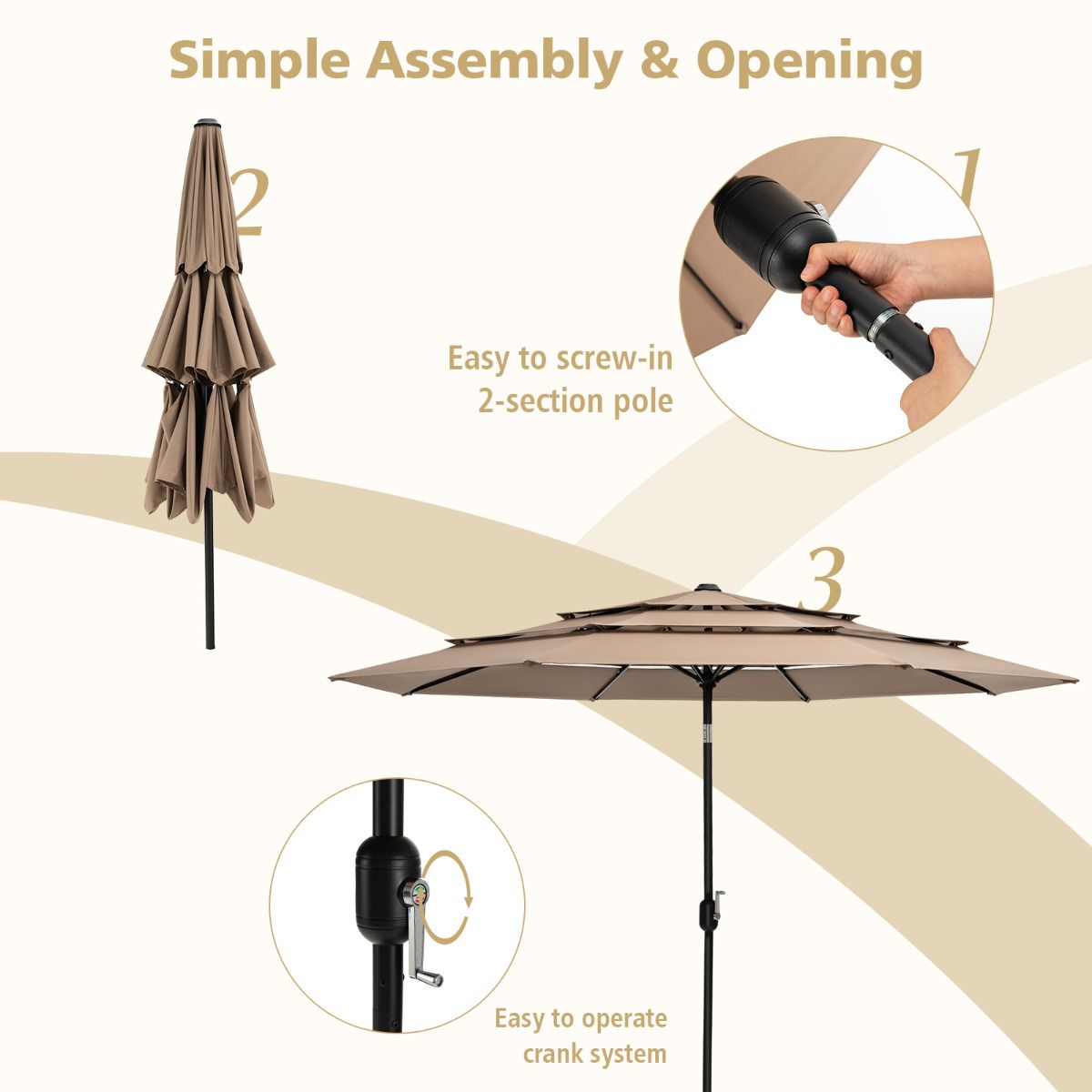 Parasol de jardin Coast - 300cm - Marron - Inclinable à 45 degrés