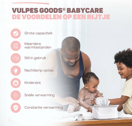 Vulpes Goods® BabyCare - Chauffe-serviettes PRO - Chauffe-serviettes humides - Boîte à serviettes - 3 niveaux de chaleur et chauffage rapide - Fonction veilleuse - Sécurité enfants - Blanc
