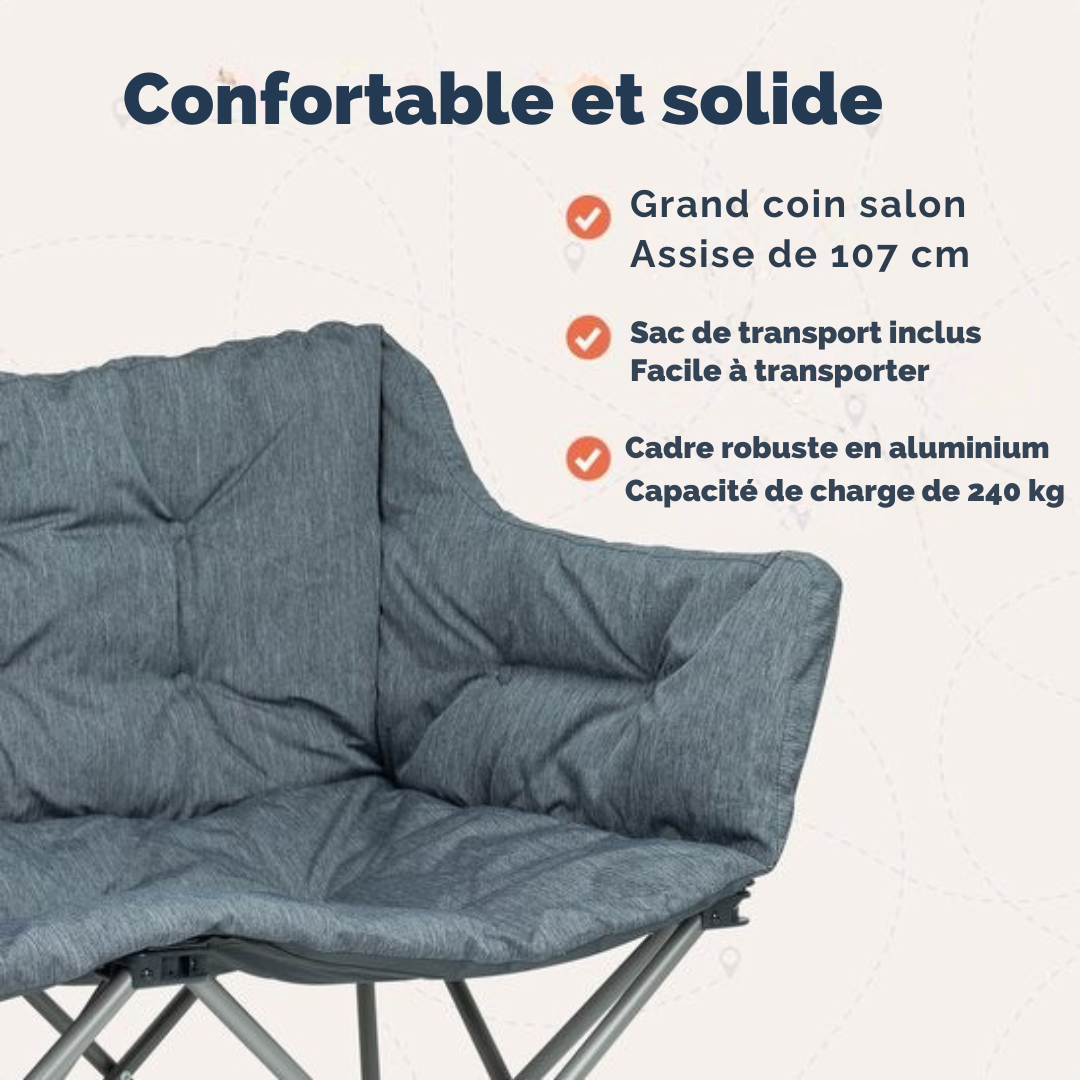 TRVLMORE Chaise de camping - 2 personnes - Pliable - Sac de transport inclus - Chaise de camping - Capacité de charge 240 kg - Gris
