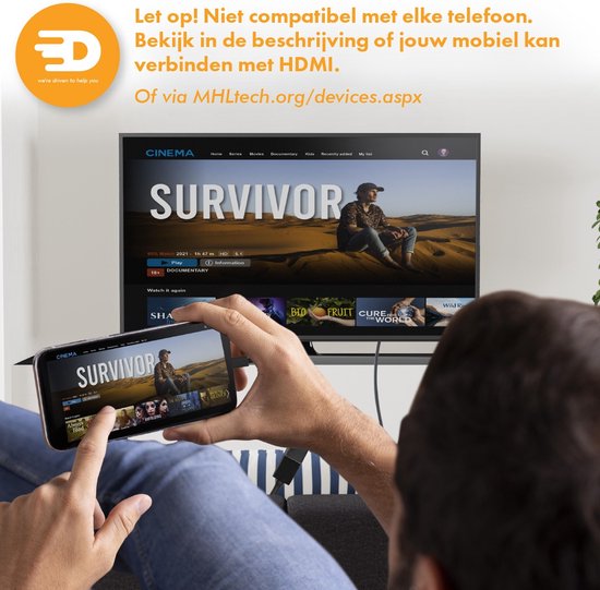 Drivv. Adaptateur USB C vers HDMI - Supporte 4K 60Hz - Thunderbolt 3 - Nylon - Gris