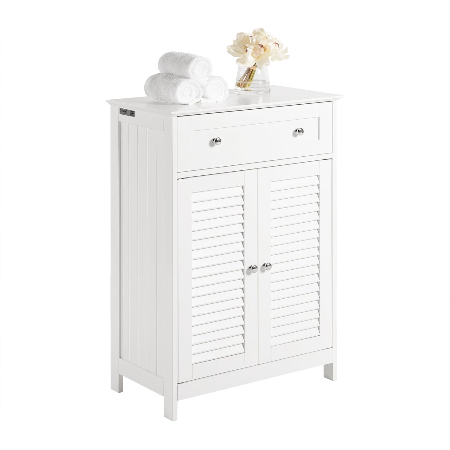 SoBuy Meuble de salle de bain - Tiroir et 2 portes - MDF - Blanc - 60x87x35 cm