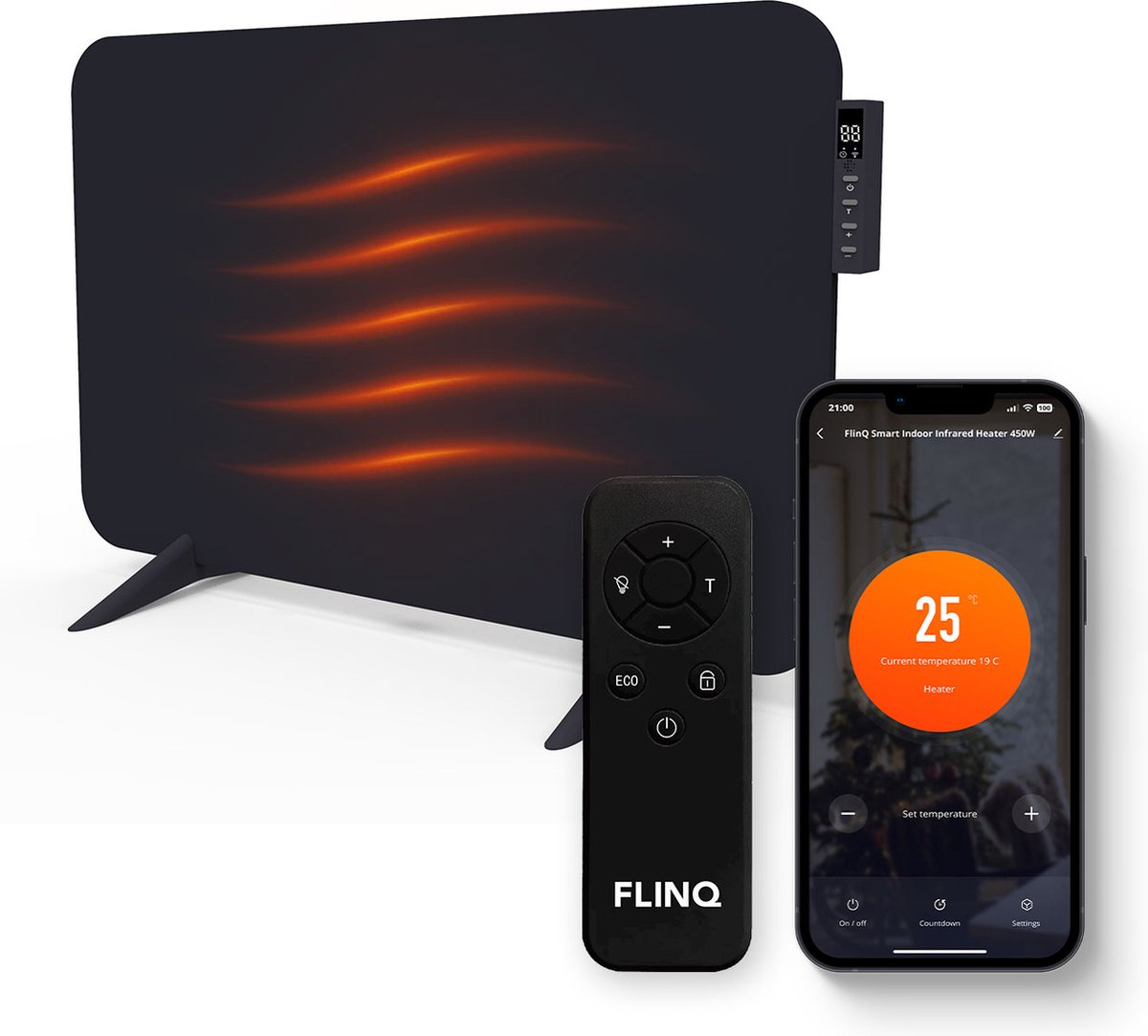 FlinQ Smart Heating Panel - Infrarouge - 450W - 12 m² - 72.5 x 2.8 x 47.5 cm - Noir
