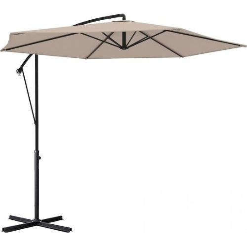 Parasol LifeGoods, Ø300cm, imperméable, avec housse et base en croix, Taupe
