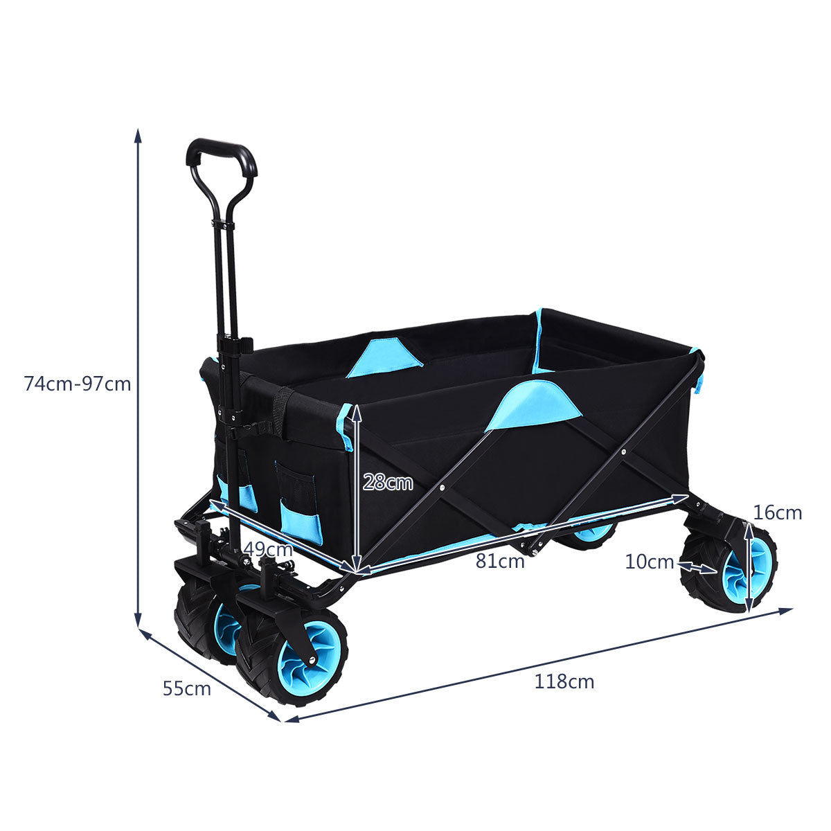Chariot pliant Coast - Max. 50 kg - 118 x 55 x 97 cm - Noir / Bleu