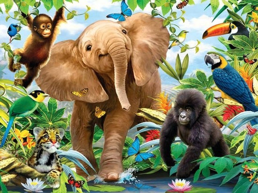 Rubye® Peinture Diamantée Adultes - Peinture Diamantée Enfants - Animaux de la jungle - 30x40cm