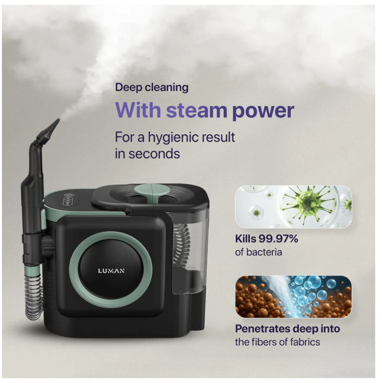 LUMAN 10 in 1 Carpet Cleaner Pro 1800W - 100°C Steam Function and Self-Cleaning - Stain Cleaner - Steam Cleaner - Seat Cleaner - Cleaner for sofa, floor, car and carpet - 7 Meter Cord