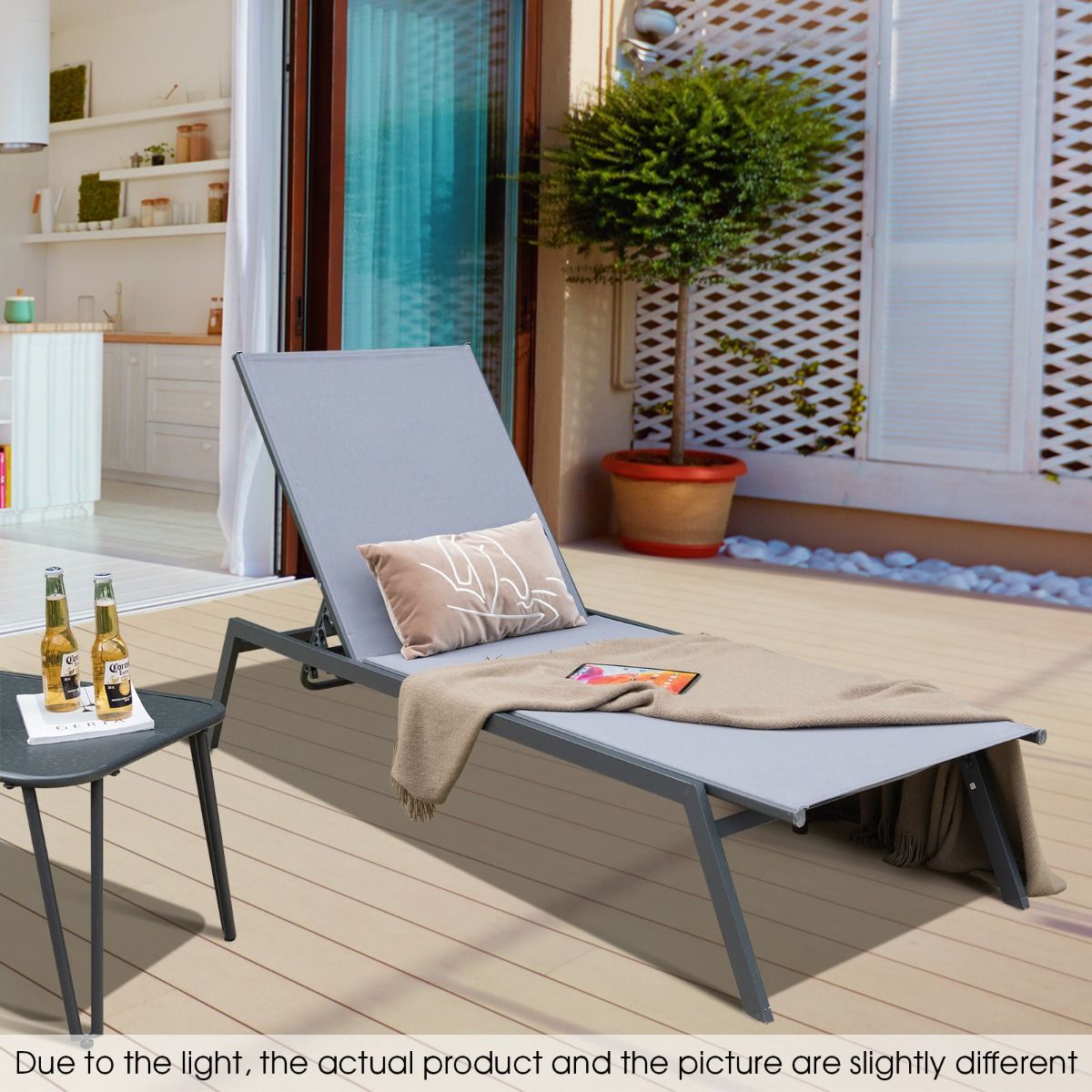 Chaise longue d'extérieur réglable Coast - 6 positions - Tissu à séchage rapide - Gris
