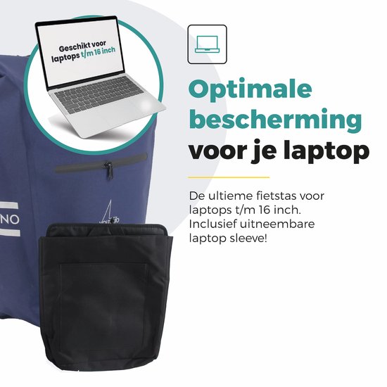 Voltano Luxe E-bike Pannier 28L - Navy Blue - Sacoche avec compartiment pour ordinateur portable - 100% étanche - avec bandoulière