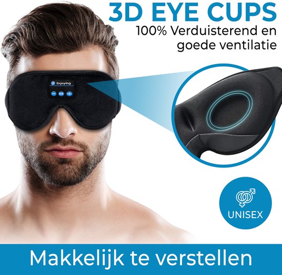 PurelyGoods® Masque de sommeil Bluetooth 5.3 - Masque de sommeil pour les yeux - 3D - 100% occultant - pour femmes et hommes