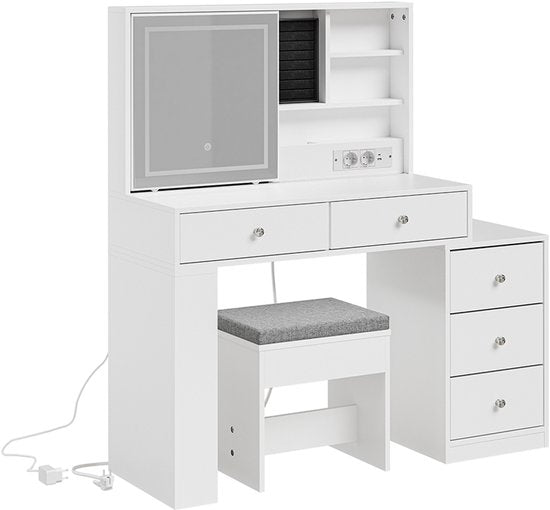 Bureau SoBuy avec miroir LED 120 x 40 x 127 cm - Blanc - 5 tiroirs - 1 porte