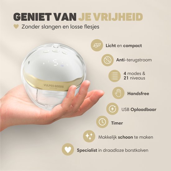 Vulpes Goods® BabyCare - Tire-lait électrique sans fil - mains libres et portable - sans BPA - 30 sachets de conservation du lait maternel, informations sur l'allaitement, sac de voyage et réducteurs de bouclier mammaire inclus - version PRO