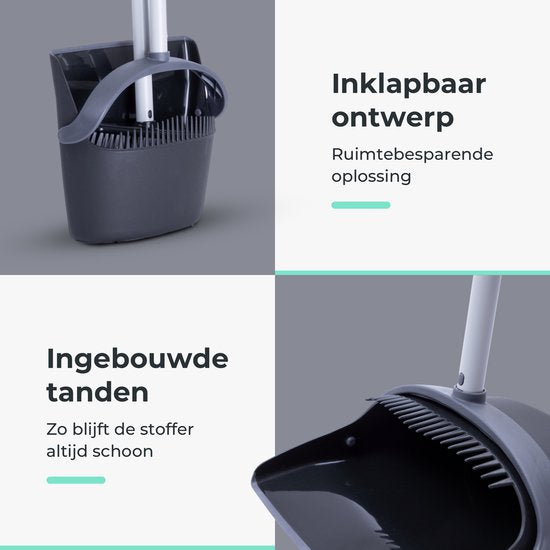 CLEANLY Pelle à poussière et brosse avec long manche 134 cm - Balai pour l'intérieur et l'extérieur - Fibres de brosse innovantes - Noir, Gris