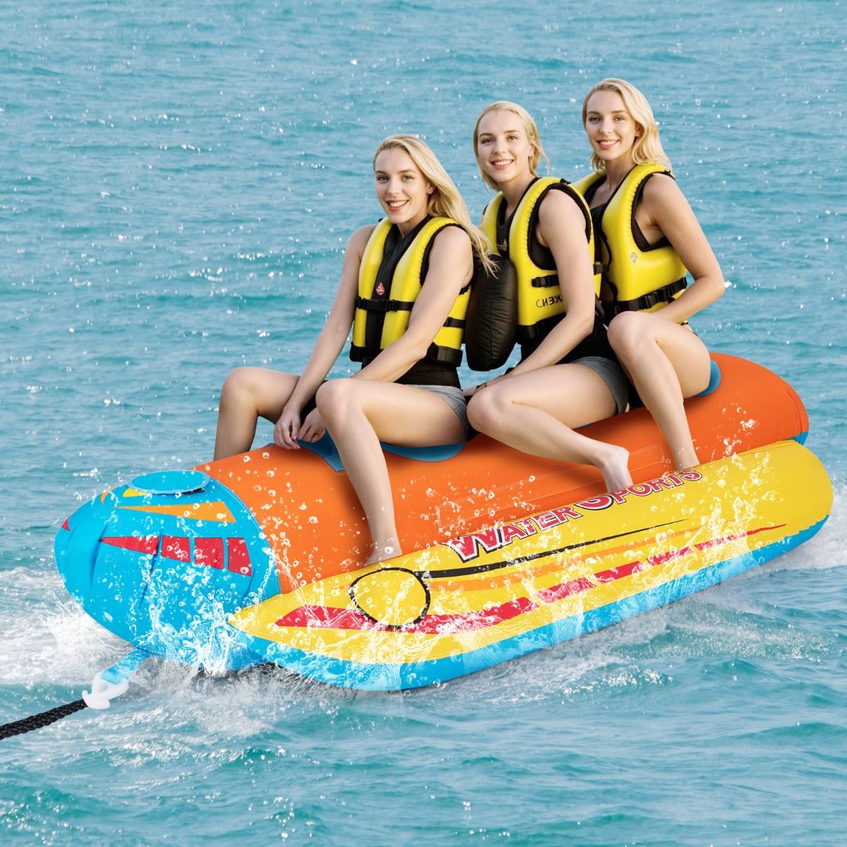 Bateau banane gonflable Coast pour 3 personnes - Orange/Jaune - 252 x 108 x 51 cm