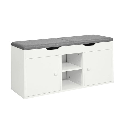 Banc SoBuy, Banc à chaussures avec 2 armoires, 100 x 34 x 48 cm, Blanc/ Gris