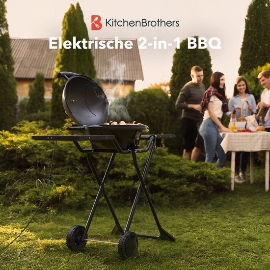 Barbecue électrique KitchenBrothers - 2-en-1 - Pliable - 2 400 W - 250 °C - Noir
