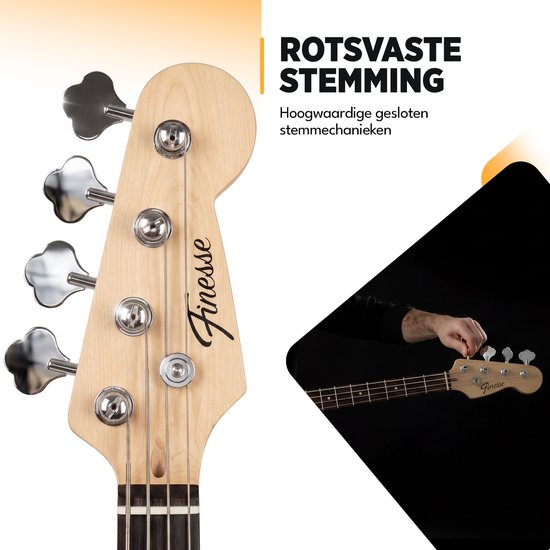 Guitare basse électrique Finesse avec ampli - Kit de démarrage - Adultes - Enfants - Sunburst