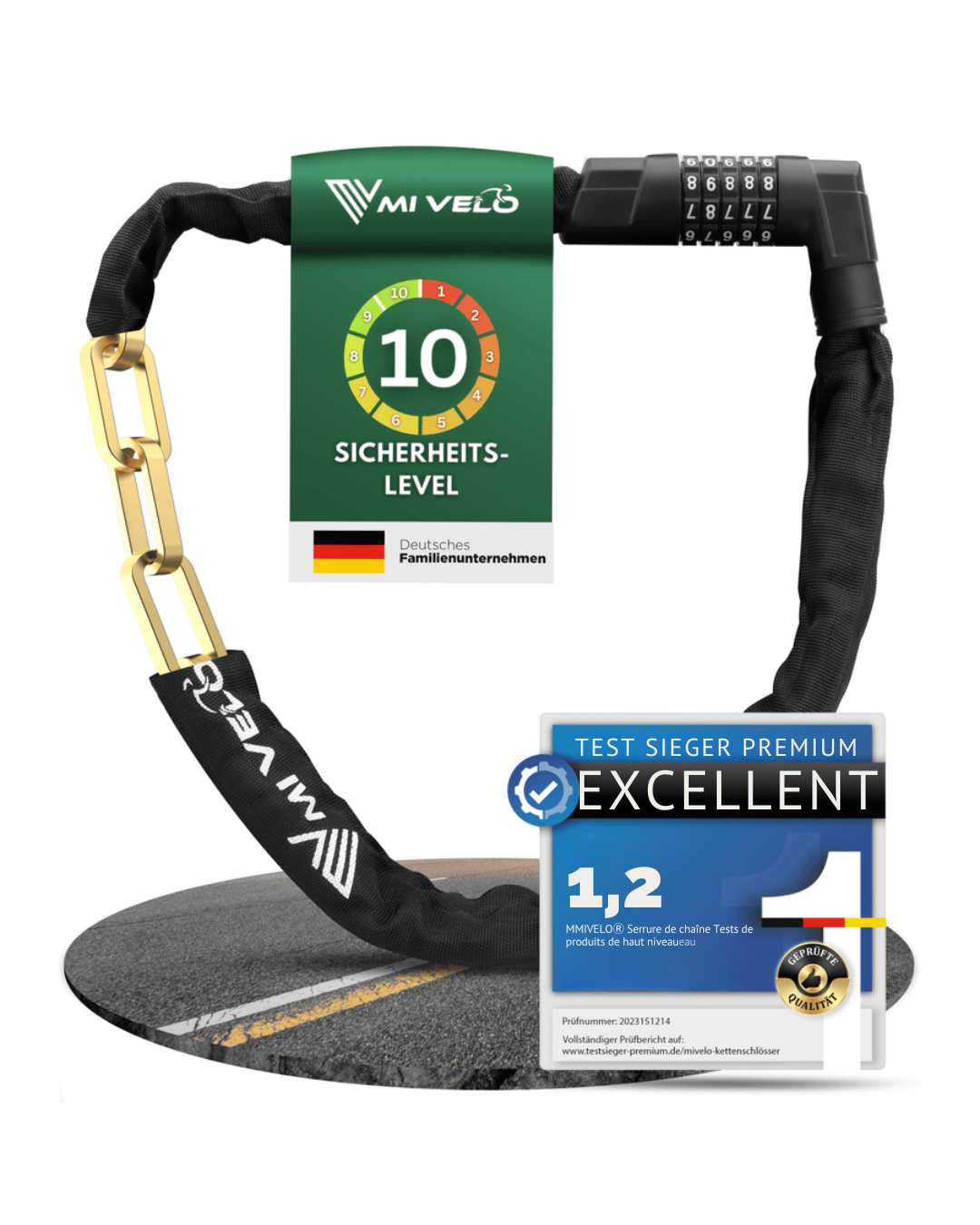 Cadenas à chaîne MIVELO - Avec noyau robuste en acier au carbone et code numérique - 85/100 cm - Noir