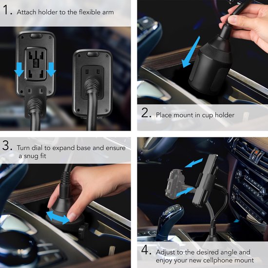 Bintoi® T200 - Supports de téléphone Accessoires de voiture - Support de téléphone GSM pour voiture - Support de gobelet pour voiture - Support de téléphone GSM avec prise solide - iPhone/Samsung/Huawei/Oneplus - Cadeau