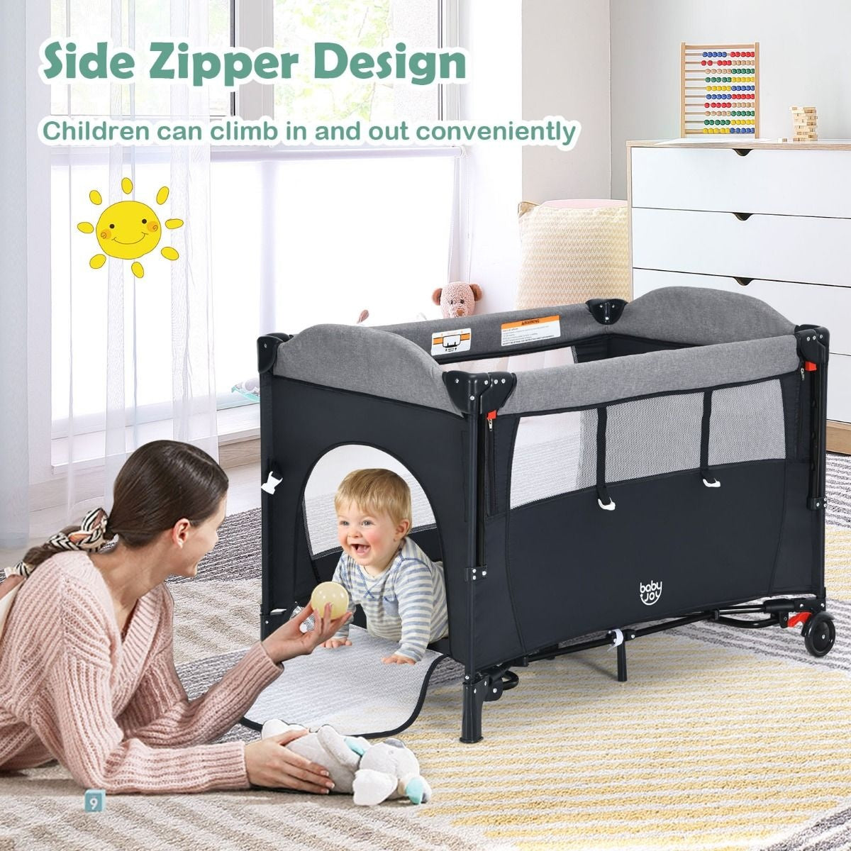 Lit Bébé Coast - Design 5 en 1 - à 4 hauteurs - Mobile - 76 x 109 x 83 cm - Noir