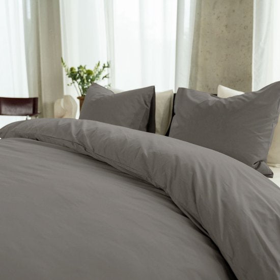 Kayori Kayori Puro Housse de couette en percale - 240 x 200-220 + 2 taies d'oreiller - Lits jumeaux - Qualité hôtelière - Gris chaud