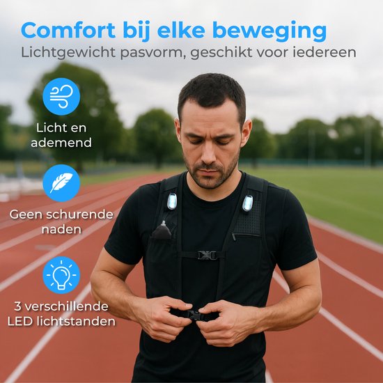 Nuvance Running Vest - 3x LED - Gilet de course à pied avec éclairage - Gilet de course à pied - Gilet de course à pied avec poche pour bouteille d'eau et téléphone - Universel