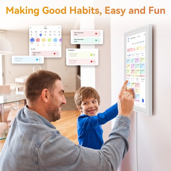 Cadre photo numérique TABWEE P15 15,6 pouces avec écran tactile – Full HD 1080p, planificateur familial intelligent, liste de tâches, écran interactif pour la cheminée – Montage mural ou sur bureau pour une organisation fluide