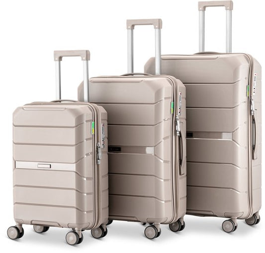 SKYCASES Urban Adventurer - Ensemble de valises - 3 pièces - Serrure à chiffres - 232L - Roues pivotantes - Valise de voyage avec serrure de valise - Légère - Beige