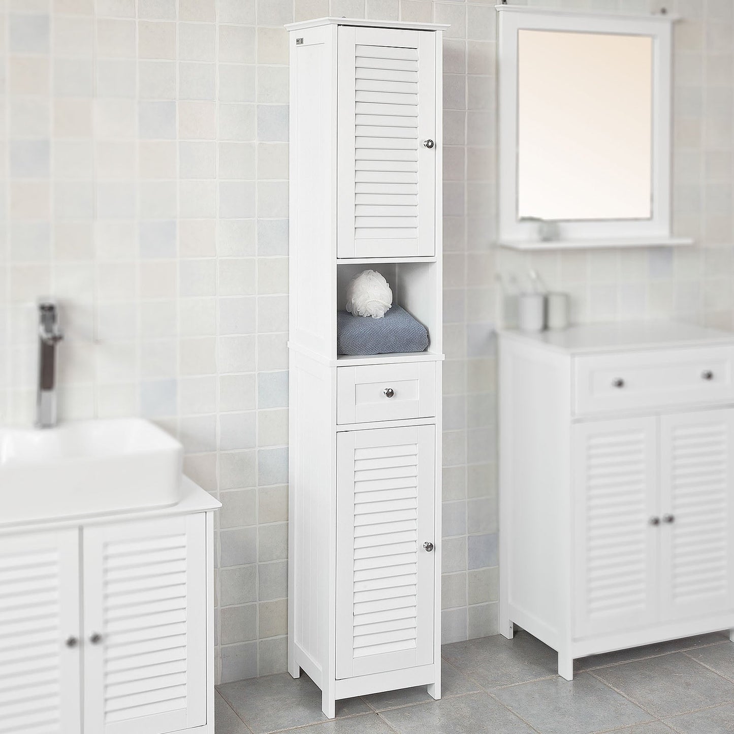 SoBuy FRG236-DG Meuble de salle de bain haut - Avec tiroirs - Noir - Bois - 32x30x170cm