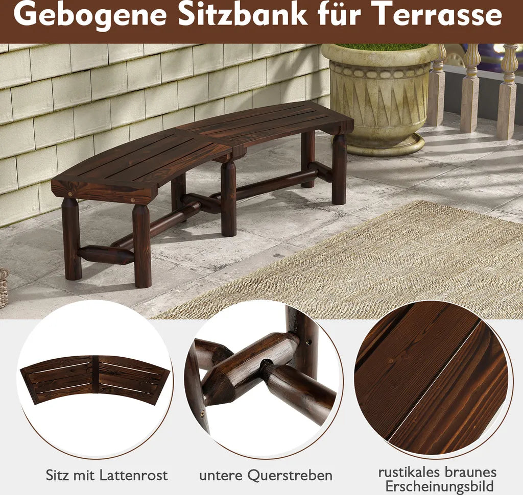 Coast Garden Bench 2-3 People - Curved - Wood - Weatherproof - Reinforced - 139 x 36 x 41 cm - Brown