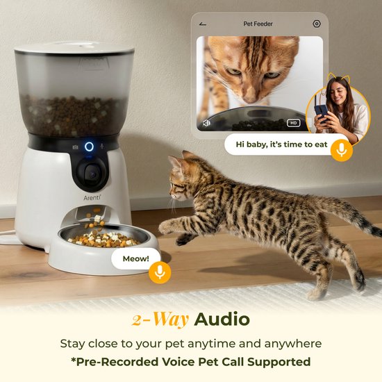 Arenti Petfeeder2 : distributeur automatique de nourriture 4 L avec caméra orientable - fontaine 3 L - pour chats et chiens – distributeur intelligent avec caméra – 3 MP (2K) et vision nocturne – Audio bidirectionnel – Distributeur automatique de nourritu