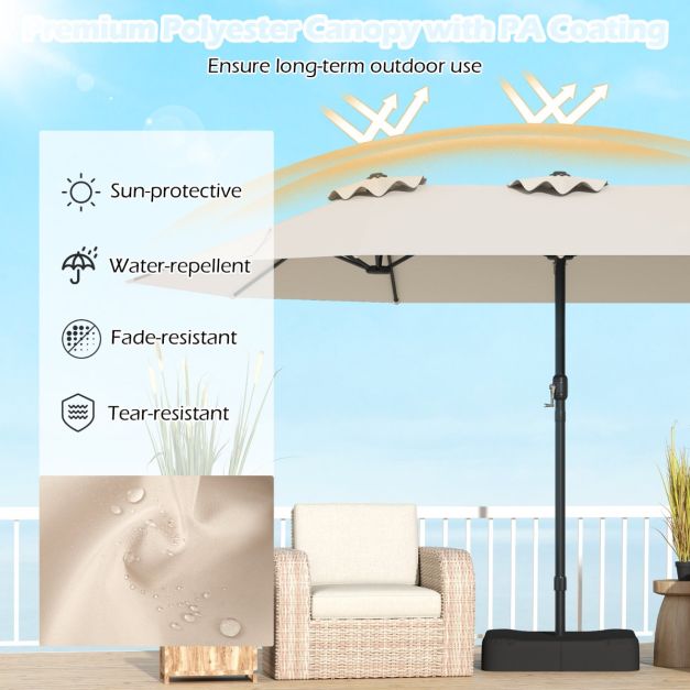 Parasol double Coast 470 × 285 cm avec pied – Grand parasol rectangulaire avec manivelle, 12 baleines métalliques et sacs de sable – pour le jardin et la terrasse