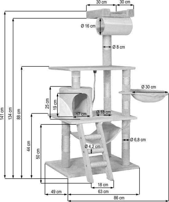 TecTake Stokely Krabpaal - Grijs - 141 cm