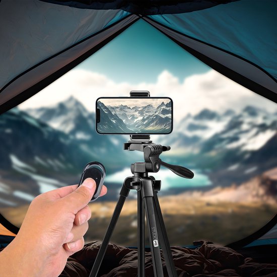 Studio ME Phone Tripod - 136 cm - Trépied Smartphone - Noir - Trépied pour appareil photo - Support pour téléphone - Télécommande Bluetooth incluse - Trépied Téléphone