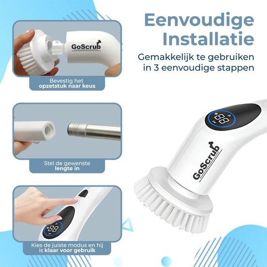 Brosse de nettoyage électrique - GoScrub - Cleaning King V2 - Brosse électrique avec manche - Pour salle de bain ou cuisine - 9 accessoires