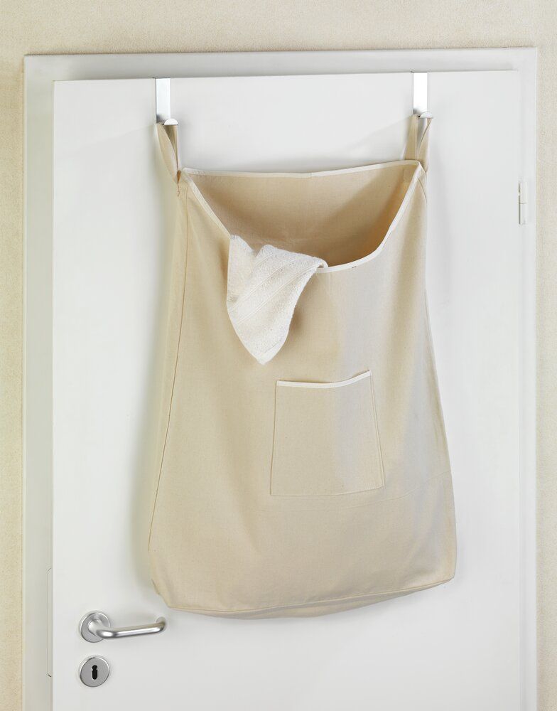 Panier à linge à suspendre Canguro de WENKO, beige - 65 L - Coton - Avec crochets en acier inoxydable