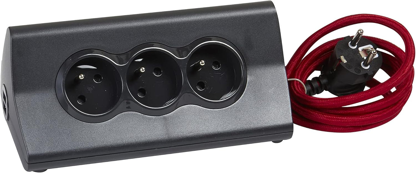 Bloc de bureau Bachmann avec 3 prises électriques, 2 ports USB et un support pour tablette – Noir – 192 x 86 x 109 mm