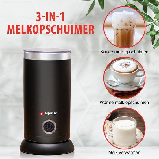 alpina Mousseur à lait électrique - 3 en 1 - 300ML - Noir